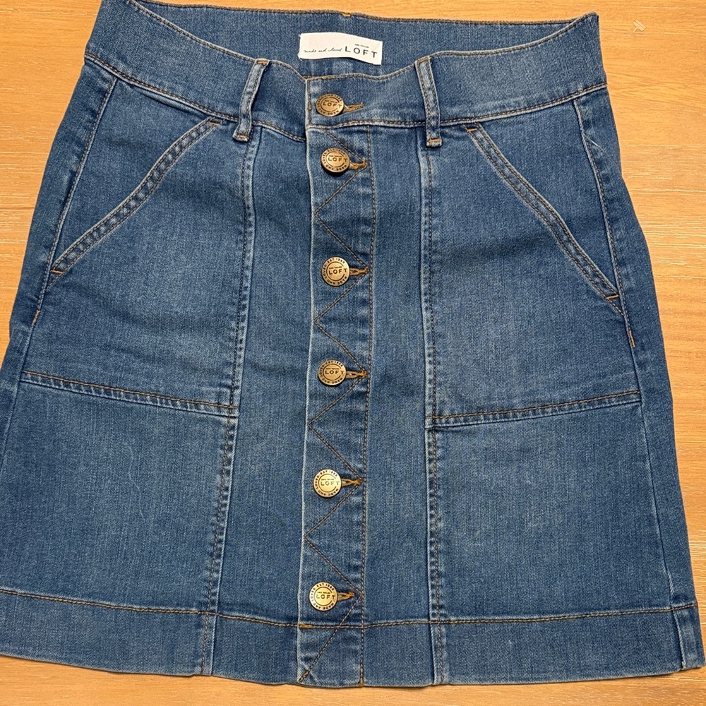 LOFT Blue Denim Mini Skirt with Button Detail